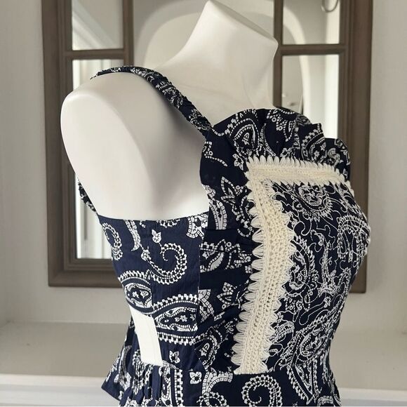 Sea New York Theodora Paisley Apron Midi Dress in Navy, NWT, Size 2 - Picture 12 of 15